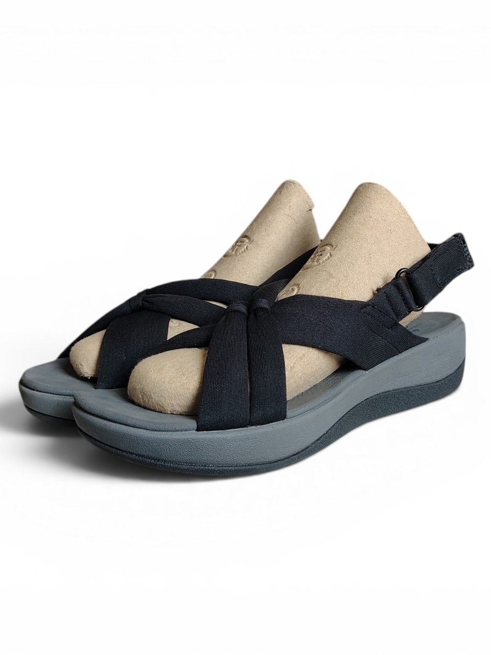 Clarks Women's Arla Belle Black Criss Cross Strap Wedge Sandals Size 7 M